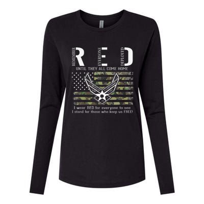 US Air Force Support RED Friday Remember Everyone Deployed Womens Cotton Relaxed Long Sleeve T-Shirt