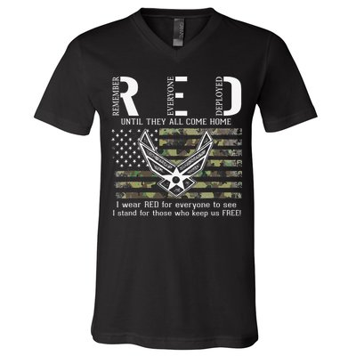 US Air Force Support RED Friday Remember Everyone Deployed V-Neck T-Shirt