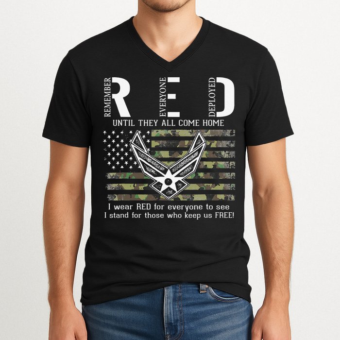 US Air Force Support RED Friday Remember Everyone Deployed V-Neck T-Shirt