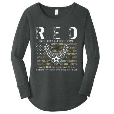 US Air Force Support RED Friday Remember Everyone Deployed Women's Perfect Tri Tunic Long Sleeve Shirt