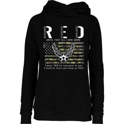 US Air Force Support RED Friday Remember Everyone Deployed Womens Funnel Neck Pullover Hood