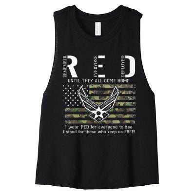 US Air Force Support RED Friday Remember Everyone Deployed Women's Racerback Cropped Tank