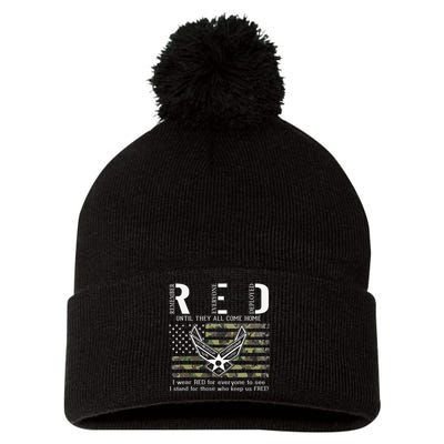 US Air Force Support RED Friday Remember Everyone Deployed Pom Pom 12in Knit Beanie