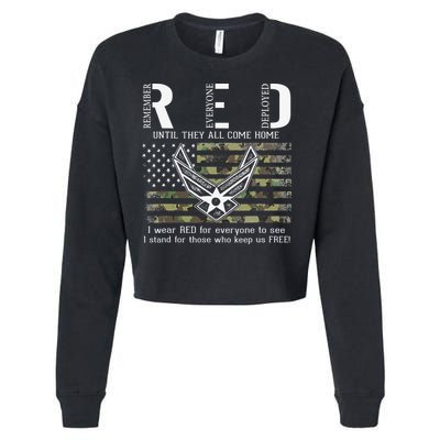 US Air Force Support RED Friday Remember Everyone Deployed Cropped Pullover Crew