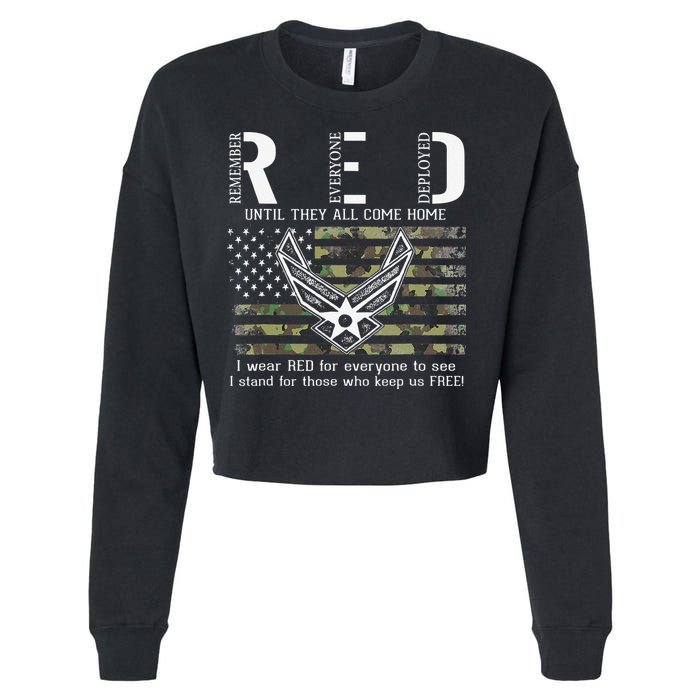 US Air Force Support RED Friday Remember Everyone Deployed Cropped Pullover Crew