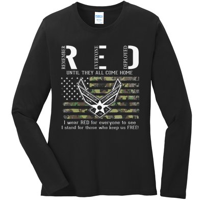 US Air Force Support RED Friday Remember Everyone Deployed Ladies Long Sleeve Shirt