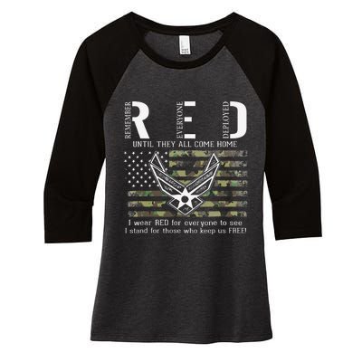 US Air Force Support RED Friday Remember Everyone Deployed Women's Tri-Blend 3/4-Sleeve Raglan Shirt