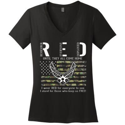 US Air Force Support RED Friday Remember Everyone Deployed Women's V-Neck T-Shirt