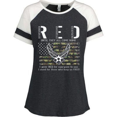 US Air Force Support RED Friday Remember Everyone Deployed Enza Ladies Jersey Colorblock Tee