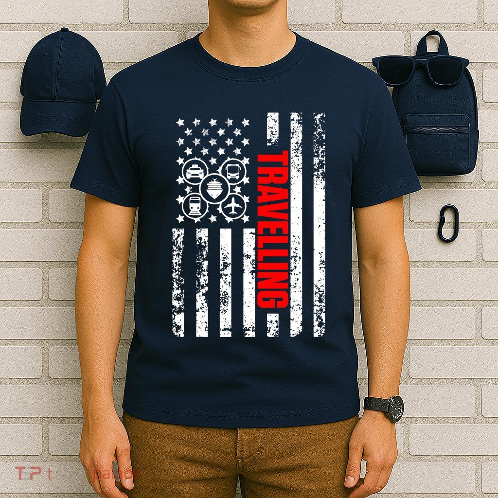 US American Flag Explore Whole World Patriotic Travelling T-Shirt
