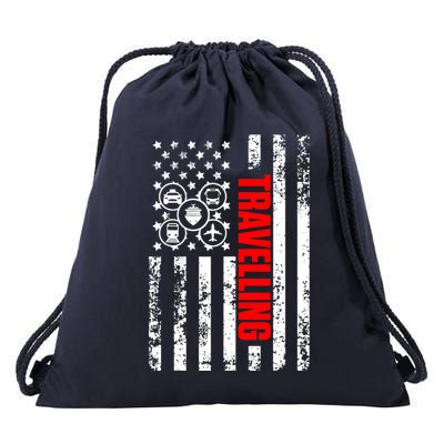 US American Flag Explore Whole World Patriotic Travelling Drawstring Bag