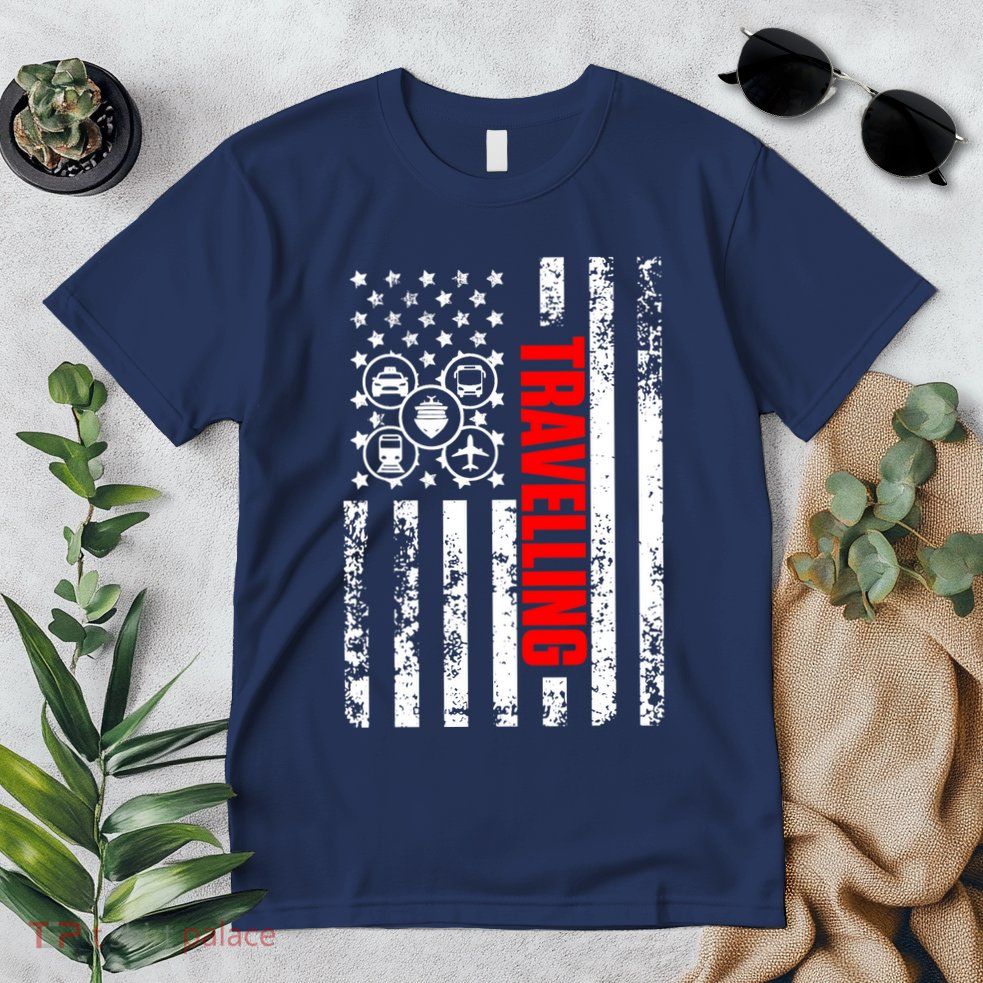 US American Flag Explore Whole World Patriotic Travelling Premium T-Shirt