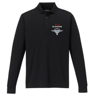 US Air Force Military Aviation F22 Raptor Proud Air Force Performance Long Sleeve Polo