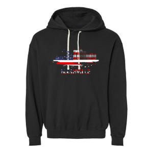 USA American Flag Cityscape Nashville Tennessee Skyline Garment-Dyed Fleece Hoodie