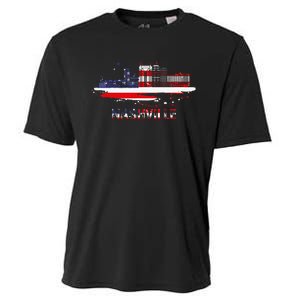 USA American Flag Cityscape Nashville Tennessee Skyline Cooling Performance Crew T-Shirt