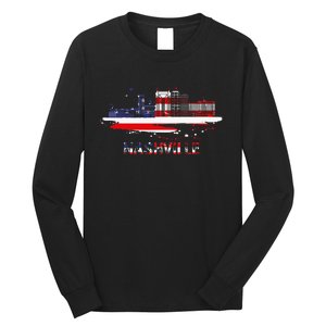 USA American Flag Cityscape Nashville Tennessee Skyline Long Sleeve Shirt