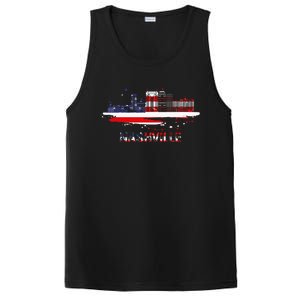 USA American Flag Cityscape Nashville Tennessee Skyline PosiCharge Competitor Tank