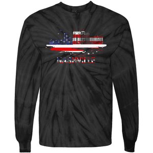 USA American Flag Cityscape Nashville Tennessee Skyline Tie-Dye Long Sleeve Shirt