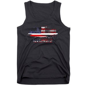 USA American Flag Cityscape Nashville Tennessee Skyline Tank Top