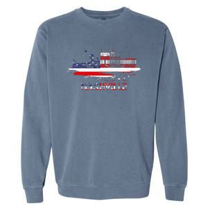 USA American Flag Cityscape Nashville Tennessee Skyline Garment-Dyed Sweatshirt