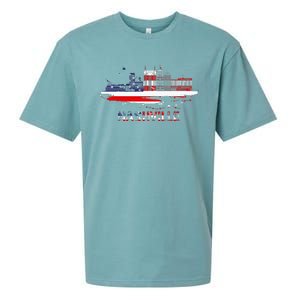 USA American Flag Cityscape Nashville Tennessee Skyline Sueded Cloud Jersey T-Shirt