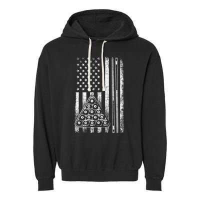 Usa American Flag Pool Player Sports Lover Billiard Game Gift Ideas For Fan Garment-Dyed Fleece Hoodie