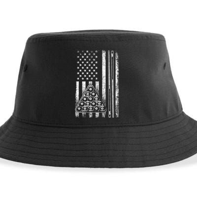 Usa American Flag Pool Player Sports Lover Billiard Game Gift Ideas For Fan Sustainable Bucket Hat
