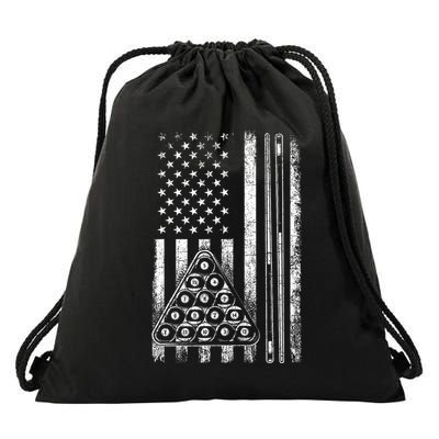 Usa American Flag Pool Player Sports Lover Billiard Game Gift Ideas For Fan Drawstring Bag