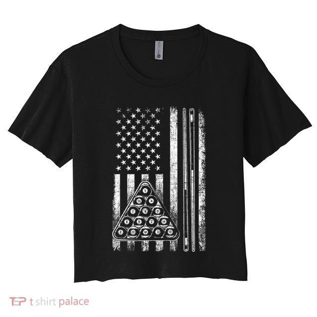 Usa American Flag Pool Player Sports Lover Billiard Game Gift Ideas For Fan Crop Top