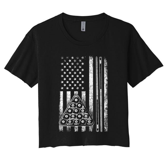 Usa American Flag Pool Player Sports Lover Billiard Game Gift Ideas For Fan Women's Crop Top Tee