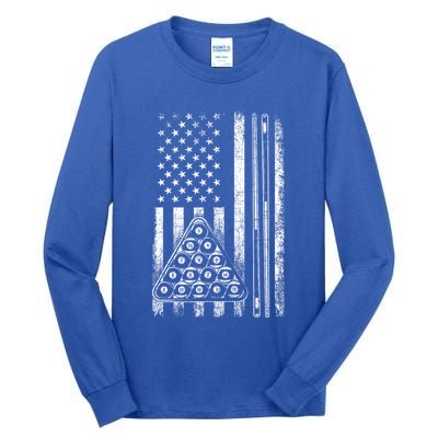 Usa American Flag Pool Player Sports Lover Billiard Game Gift Ideas For Fan Tall Long Sleeve T-Shirt