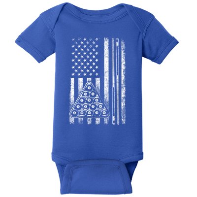 Usa American Flag Pool Player Sports Lover Billiard Game Gift Ideas For Fan Baby Bodysuit