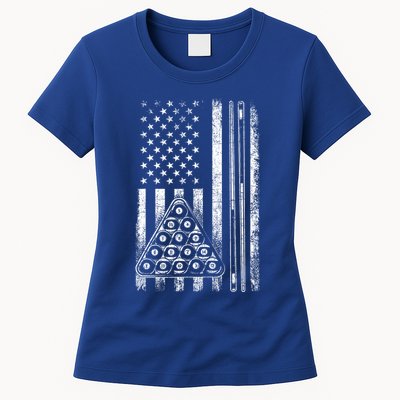 Usa American Flag Pool Player Sports Lover Billiard Game Gift Ideas For Fan Womens T-Shirt