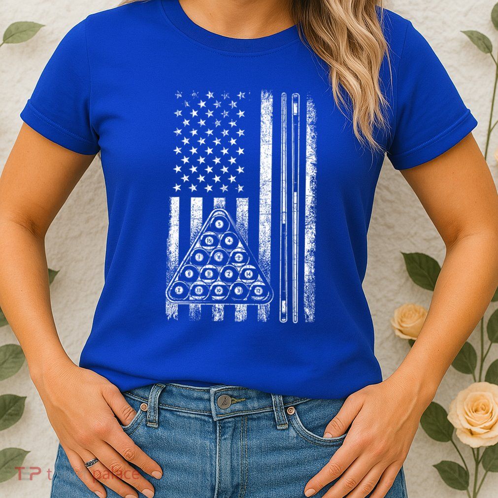 Usa American Flag Pool Player Sports Lover Billiard Game Gift Ideas For Fan Womens T-Shirt