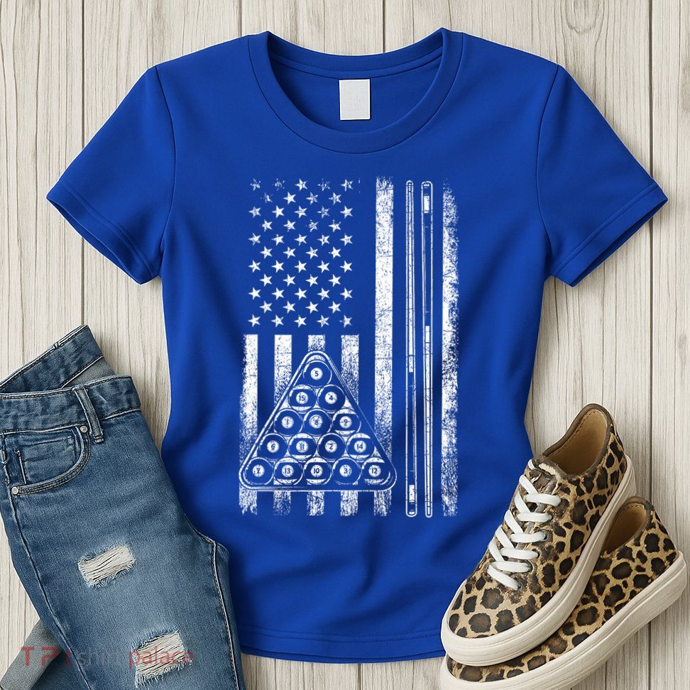 Usa American Flag Pool Player Sports Lover Billiard Game Gift Ideas For Fan Womens T-Shirt