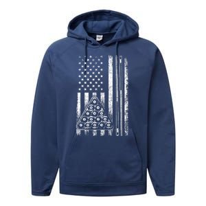 Usa American Flag Pool Player Sports Lover Billiard Game Gift Ideas For Fan Performance Fleece Hoodie