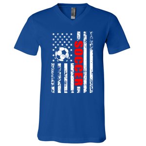 Us American Flag Soccer Patriotic Soccer Great Gift V-Neck T-Shirt