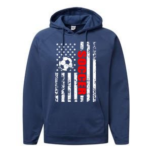 Us American Flag Soccer Patriotic Soccer Great Gift Performance Fleece Hoodie