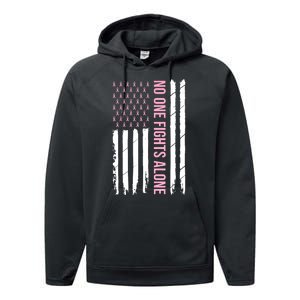 Usa American Flag Breast Cancer Awareness Ribbon Gift Performance Fleece Hoodie