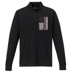 Usa American Flag Breast Cancer Awareness Ribbon Gift Performance Long Sleeve Polo