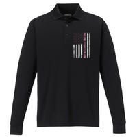 Usa American Flag Breast Cancer Awareness Ribbon Gift Performance Long Sleeve Polo