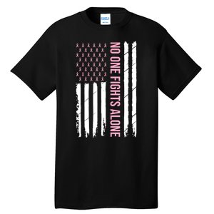 Usa American Flag Breast Cancer Awareness Ribbon Gift Tall T-Shirt