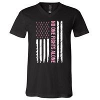 Usa American Flag Breast Cancer Awareness Ribbon Gift V-Neck T-Shirt