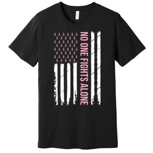 Usa American Flag Breast Cancer Awareness Ribbon Gift Premium T-Shirt