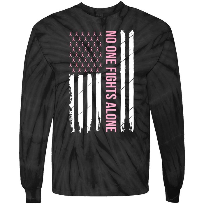 Usa American Flag Breast Cancer Awareness Ribbon Gift Tie-Dye Long Sleeve Shirt