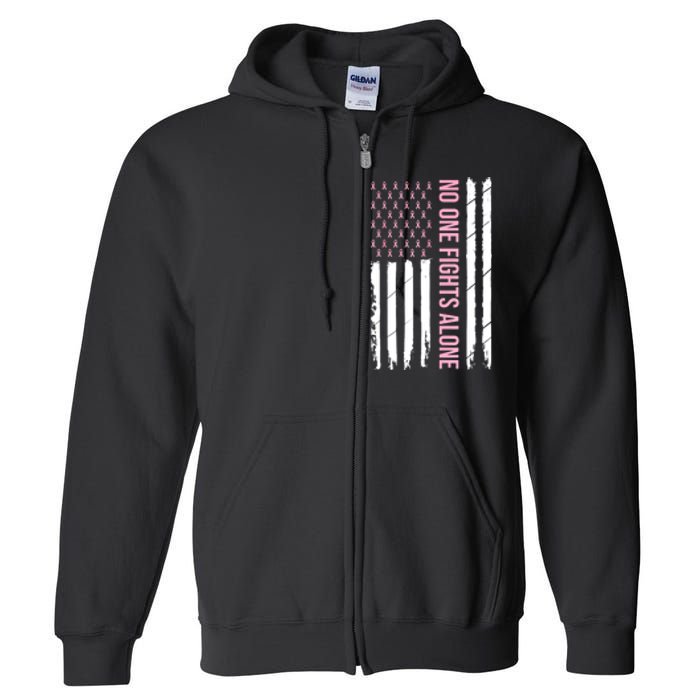 Usa American Flag Breast Cancer Awareness Ribbon Gift Full Zip Hoodie