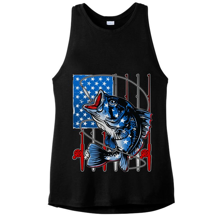 USA American Flag Bass Fishing Ladies PosiCharge Tri-Blend Wicking Tank