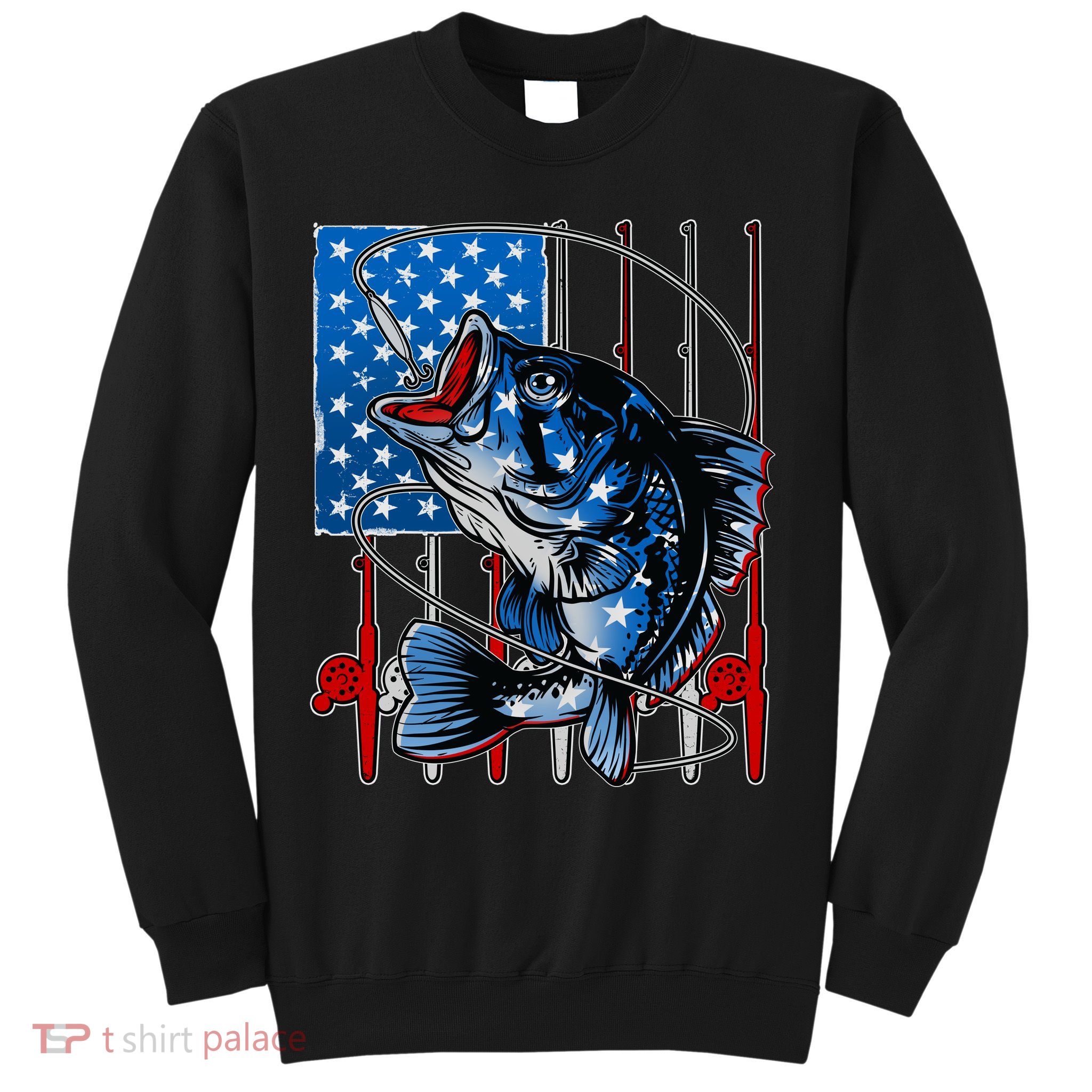 USA American Flag Bass Fishing Sweatshirt