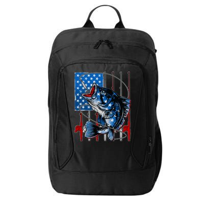 USA American Flag Bass Fishing City Backpack