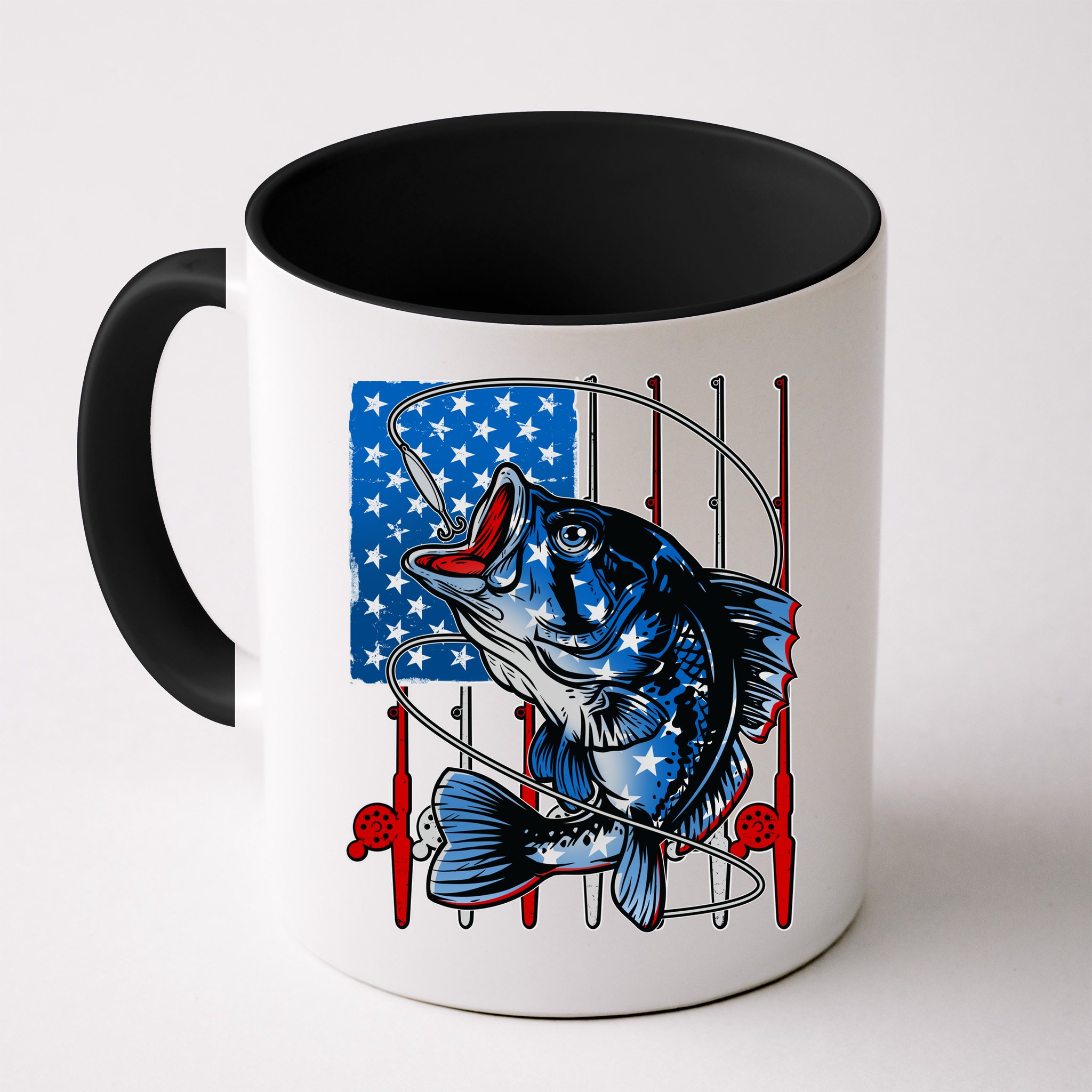 USA American Flag Bass Fishing Mug